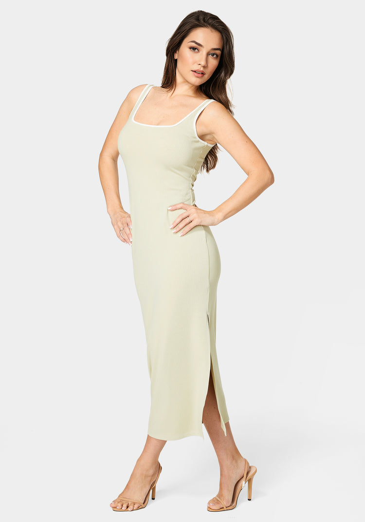 Bebe Rib Contrast Square Neck Maxi Dress