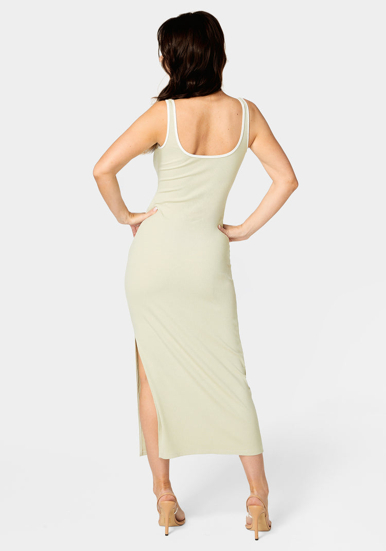 Bebe Rib Contrast Square Neck Maxi Dress