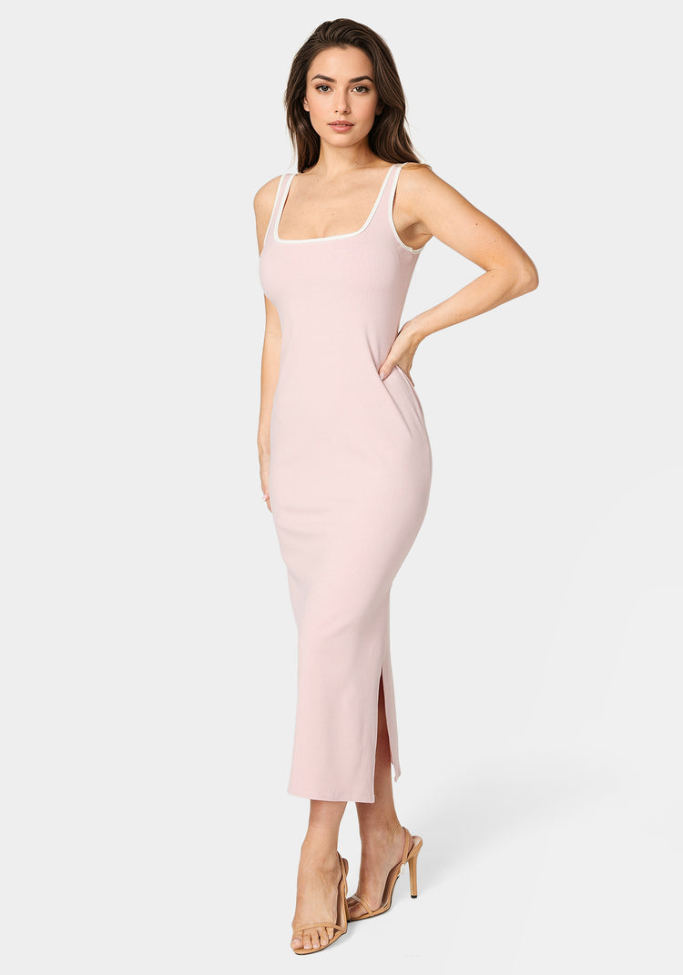 Bebe Rib Contrast Square Neck Maxi Dress