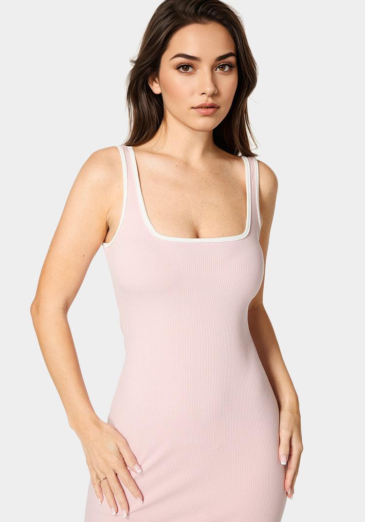 Bebe Rib Contrast Square Neck Maxi Dress