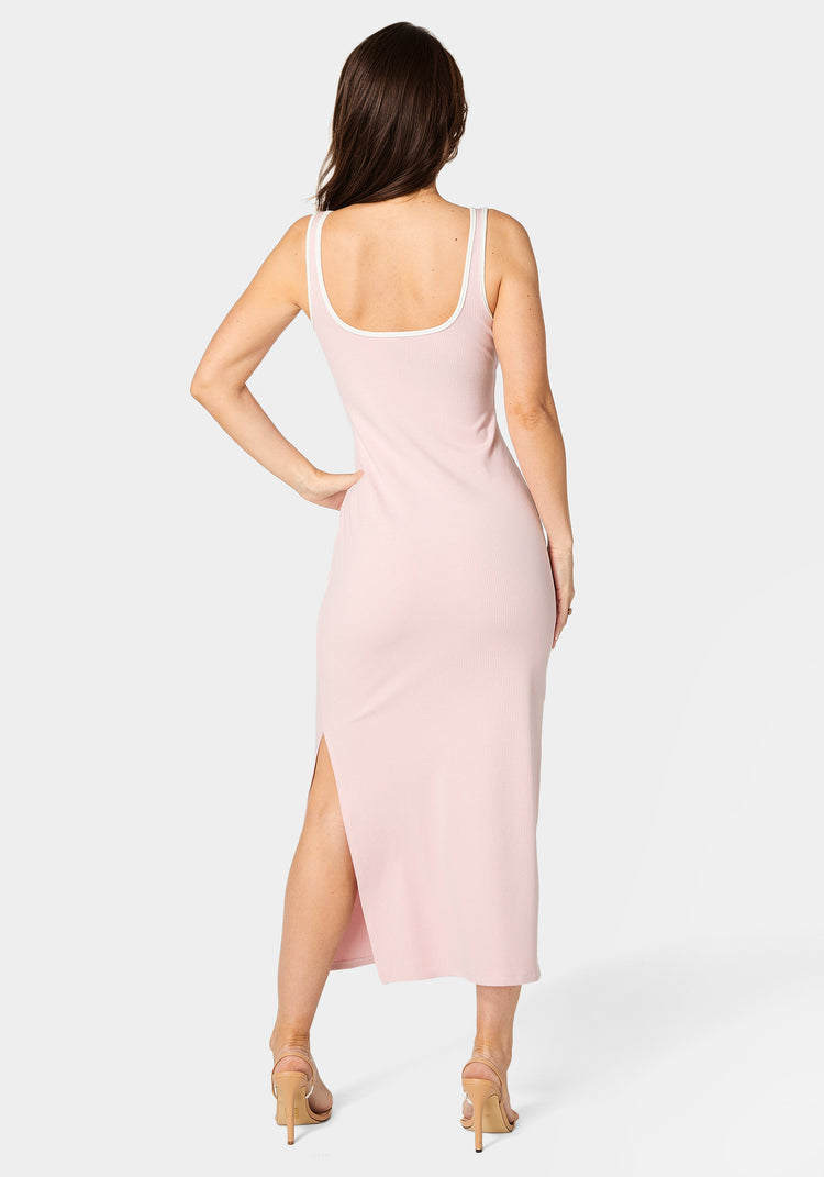Bebe Rib Contrast Square Neck Maxi Dress