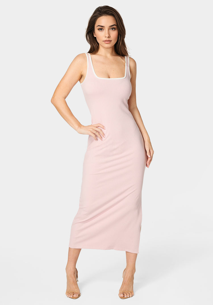 bebe Rib Contrast Square Neck Maxi Dress