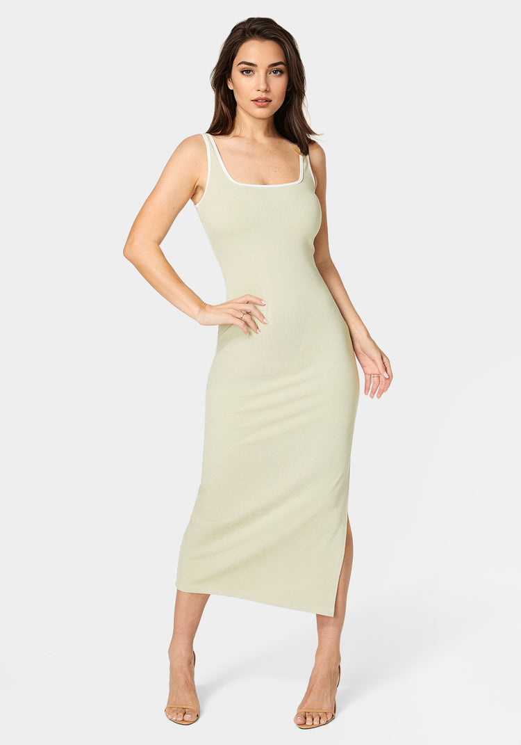 bebe Rib Contrast Square Neck Maxi Dress
