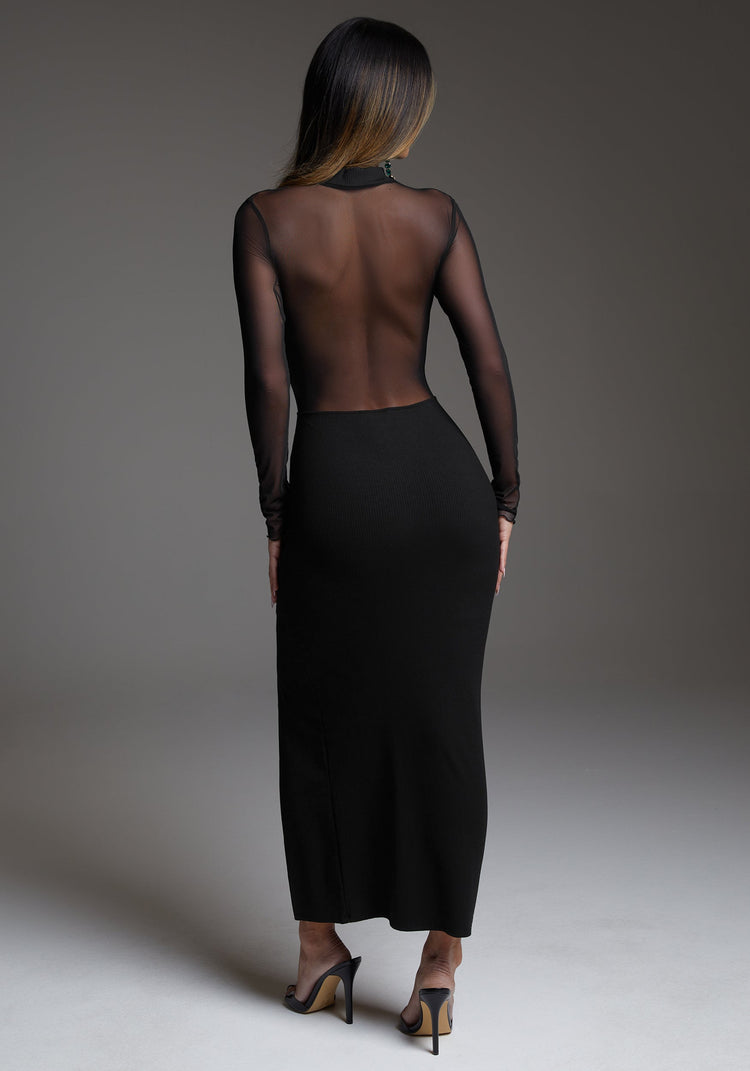 Bebe Rib Mock Neck Maxi Dress With Powermesh