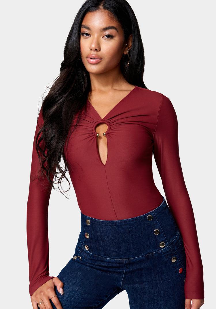 bebe Ring Detail Long Sleeve Bodysuit