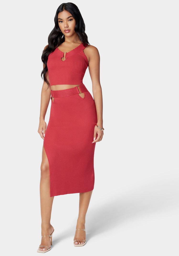 Bebe Ring Detail Side Slit Sweater Skirt