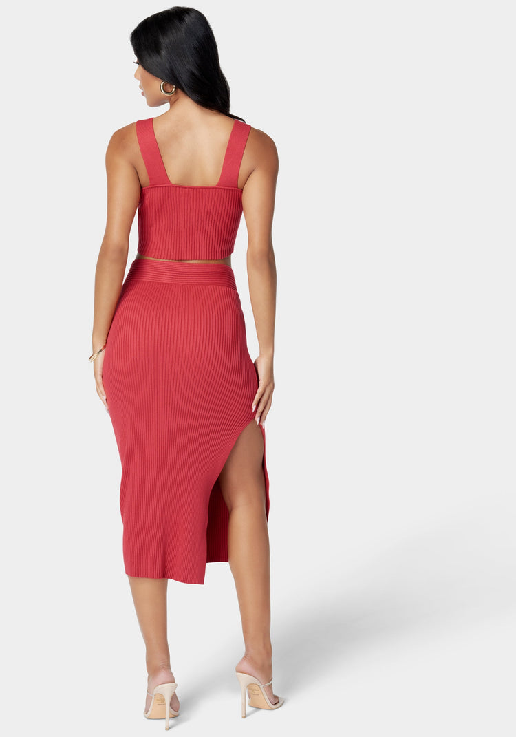 Bebe Ring Detail Side Slit Sweater Skirt