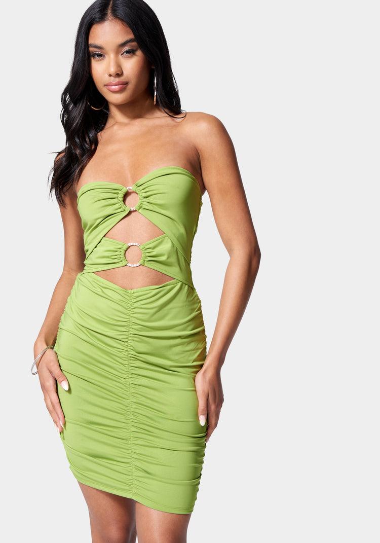 bebe Ring Detail Strapless Mini Dress