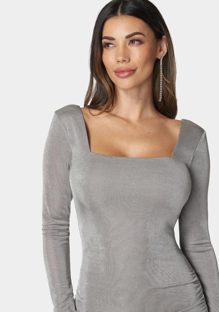 Bebe Ruched Backless Mini Dress