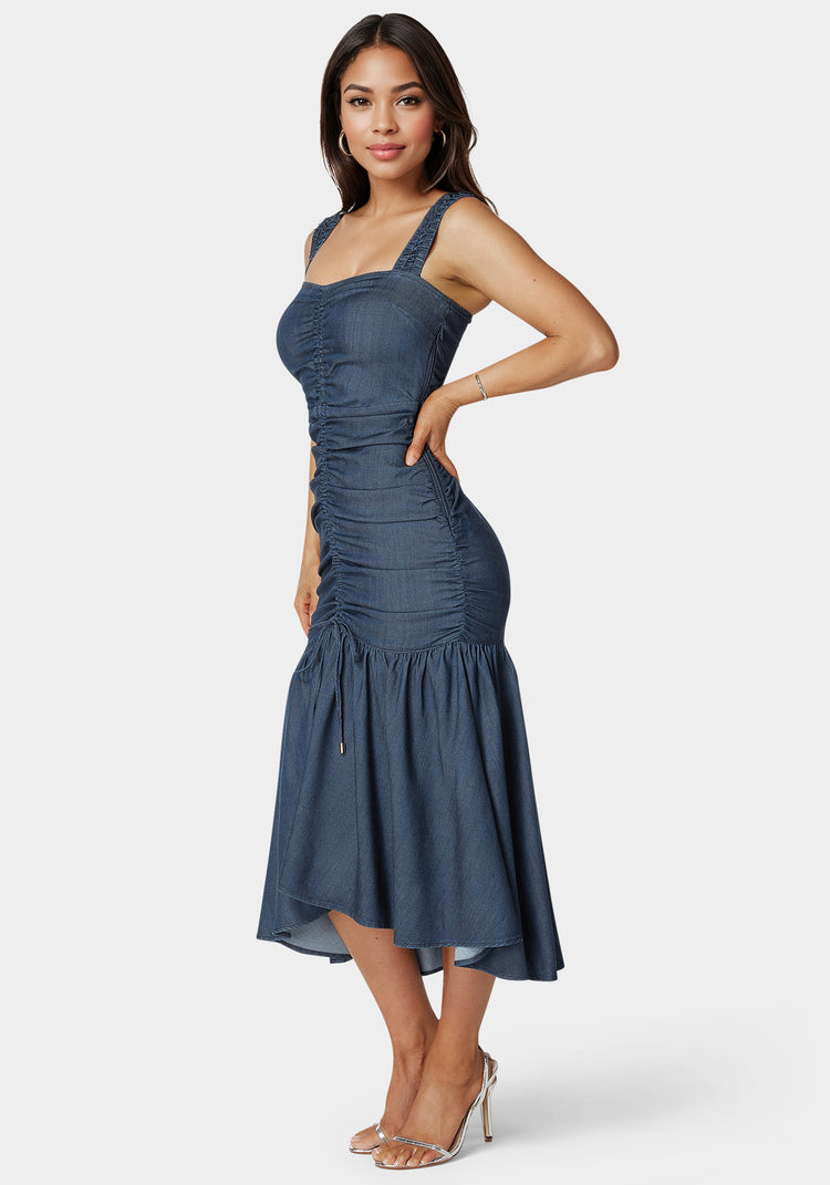 Bebe Ruched Denim Dress