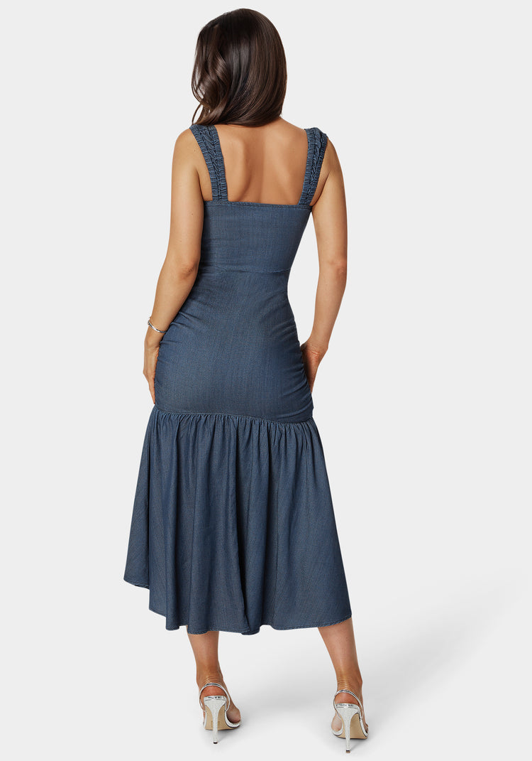 Bebe Ruched Denim Dress