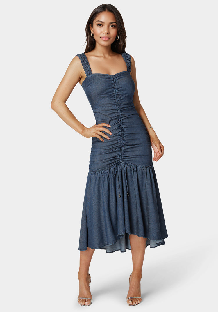bebe Ruched Denim Dress