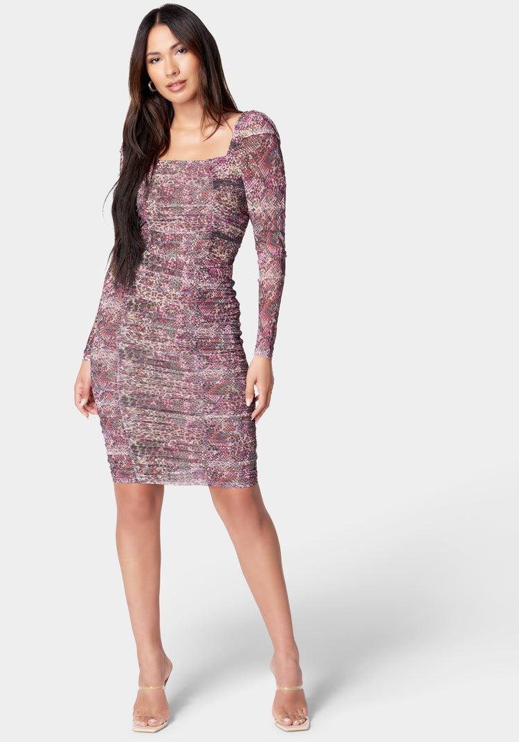 Bebe Ruched Mesh Midi Skirt