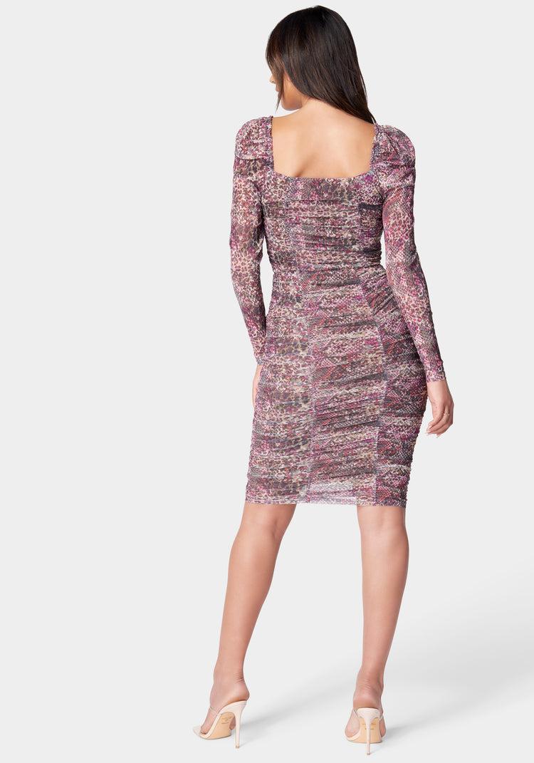 Bebe Ruched Mesh Midi Skirt