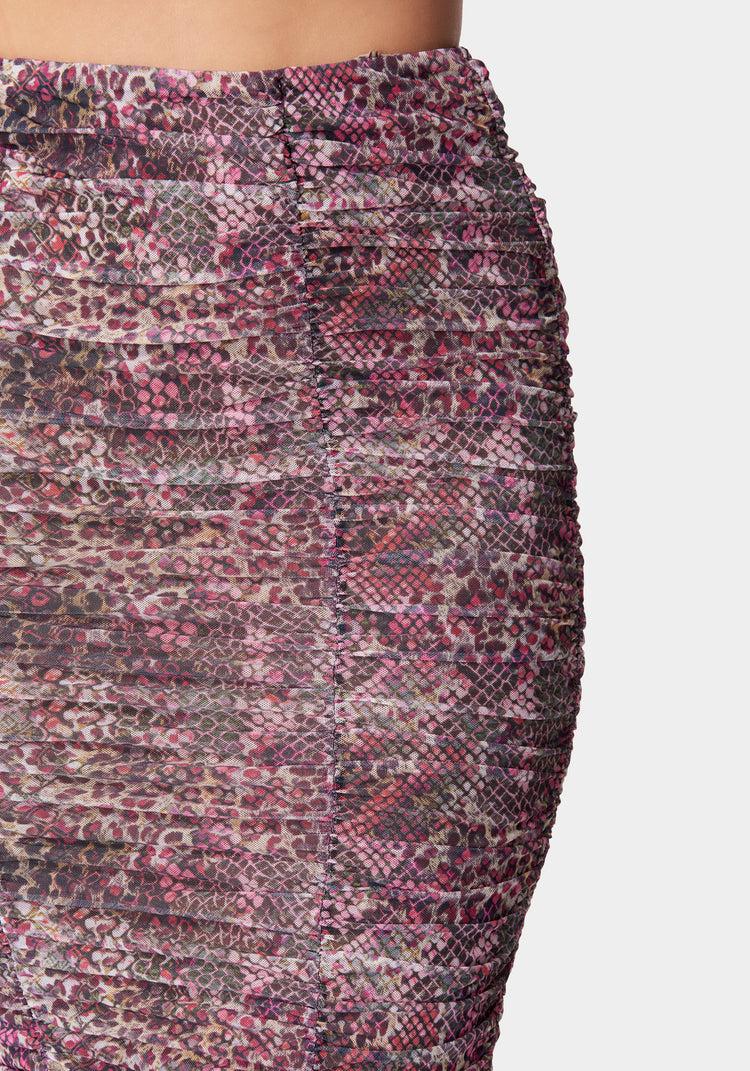 Bebe Ruched Mesh Midi Skirt