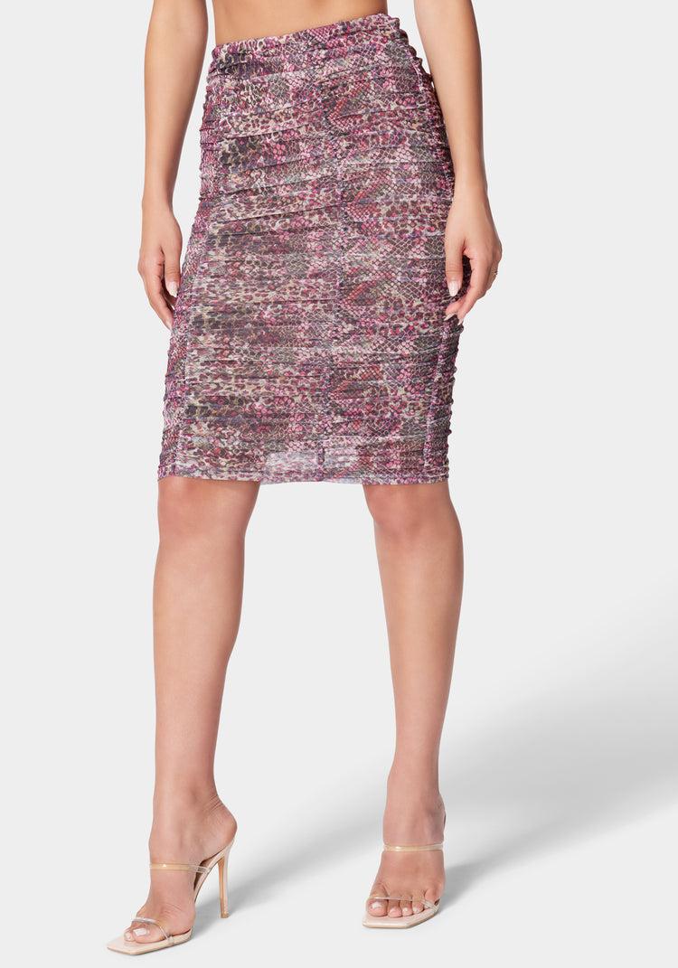 bebe Ruched Mesh Midi Skirt