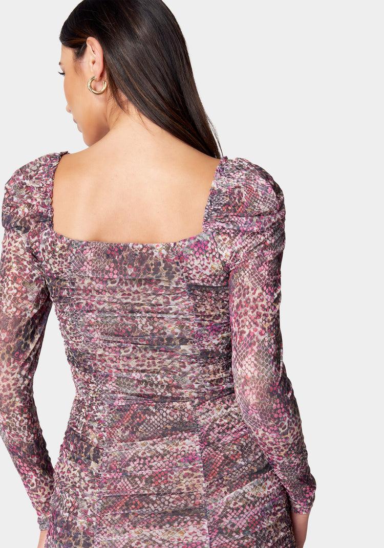 Bebe Ruched Mesh Puff Sleeve Bodysuit