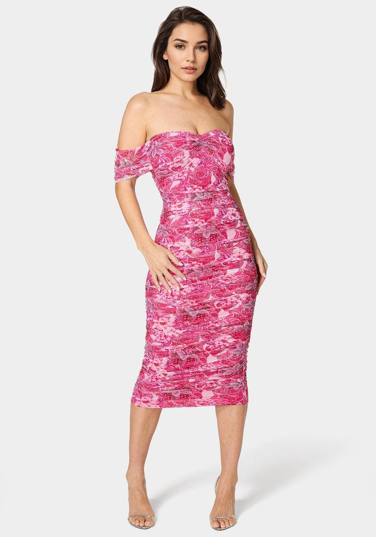 bebe Ruched Midi Dress