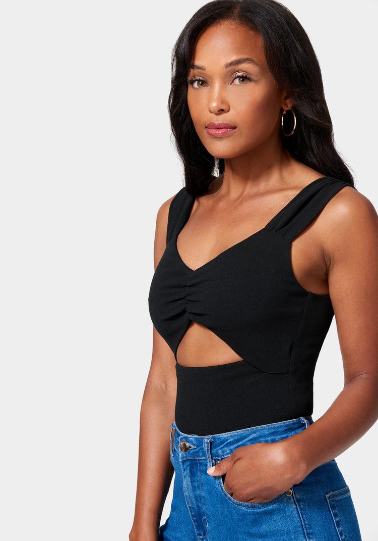 Bebe Ruched Sleeve Cutout Detail Top