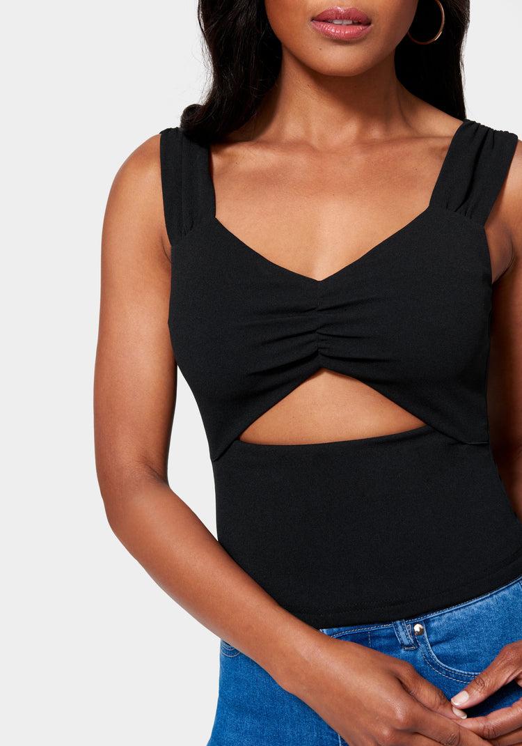 Bebe Ruched Sleeve Cutout Detail Top