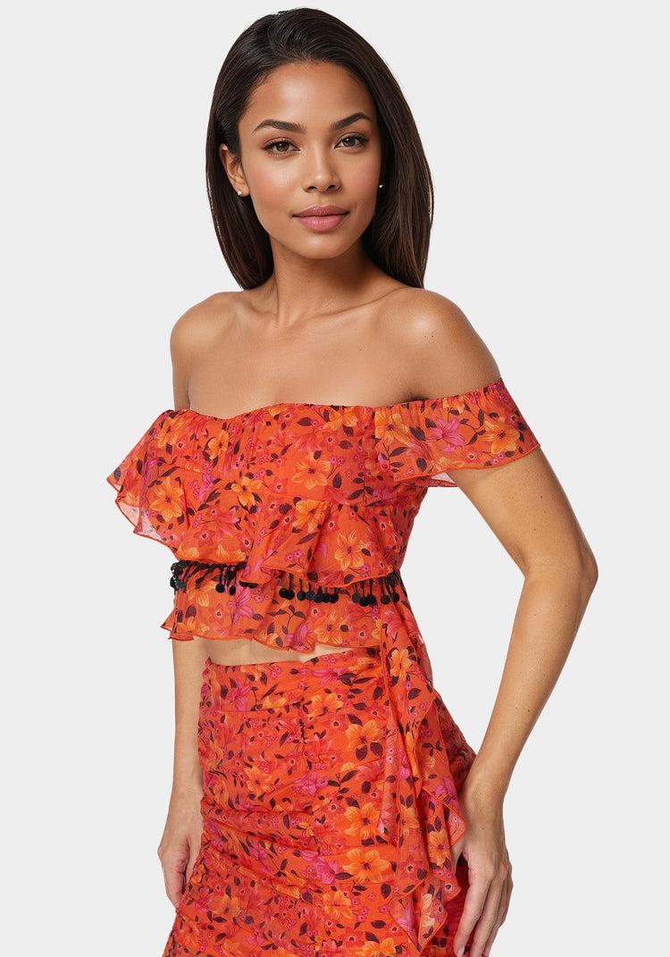 Bebe Ruffle Fringe Top