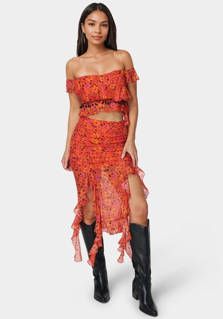 Bebe Ruffle Fringe Top