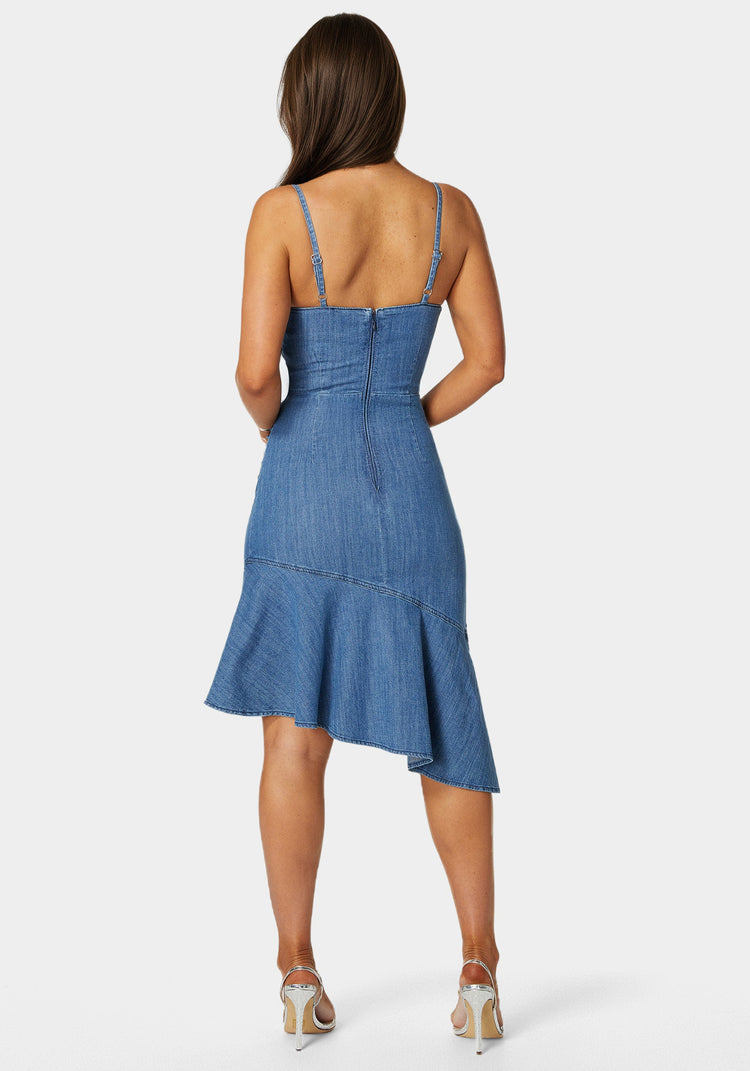 Bebe Ruffle Hem Light Weight Denim Dress