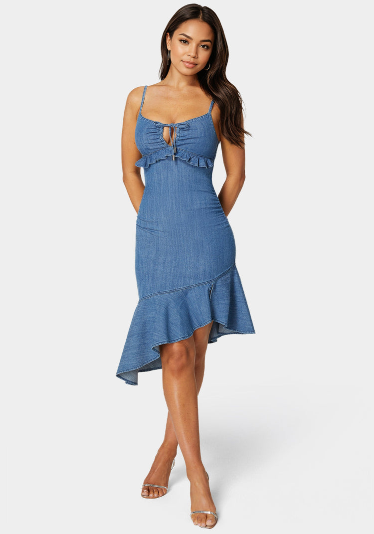 bebe Ruffle Hem Light Weight Denim Dress