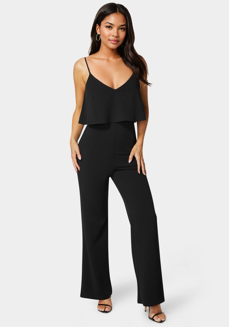 bebe Ruffle Wide Leg Jumpsuit