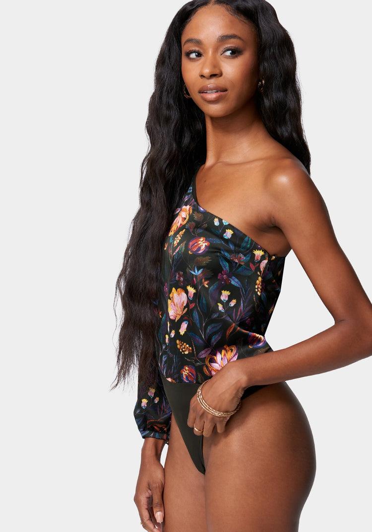 Bebe Satin Balloon Sleeve Bodysuit