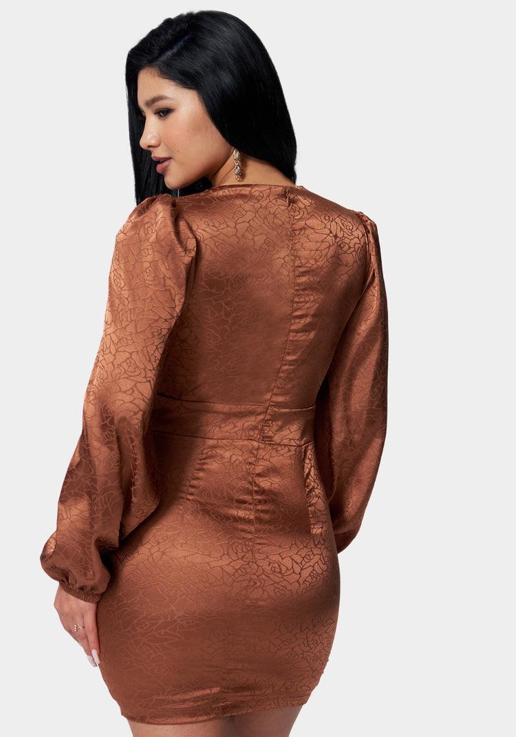 Bebe Satin Button Up Jacquard Mini Dress