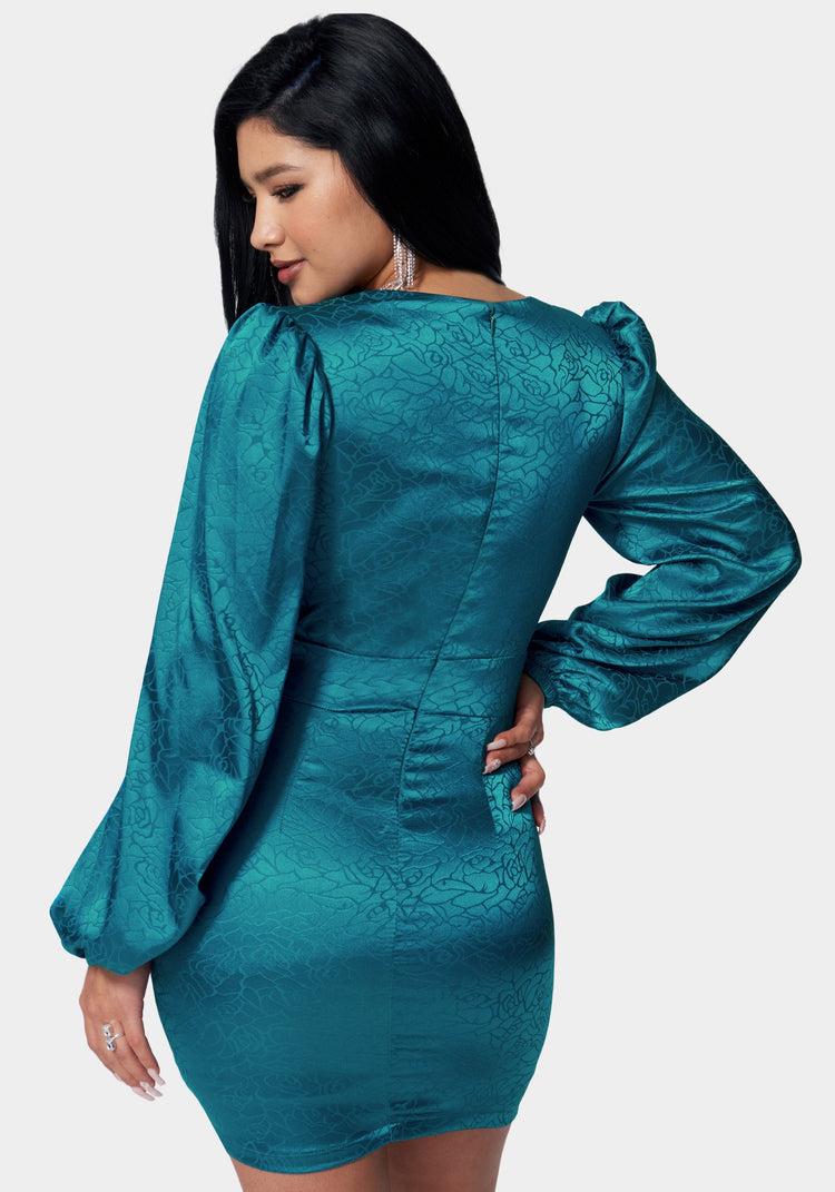 Bebe Satin Button Up Jacquard Mini Dress