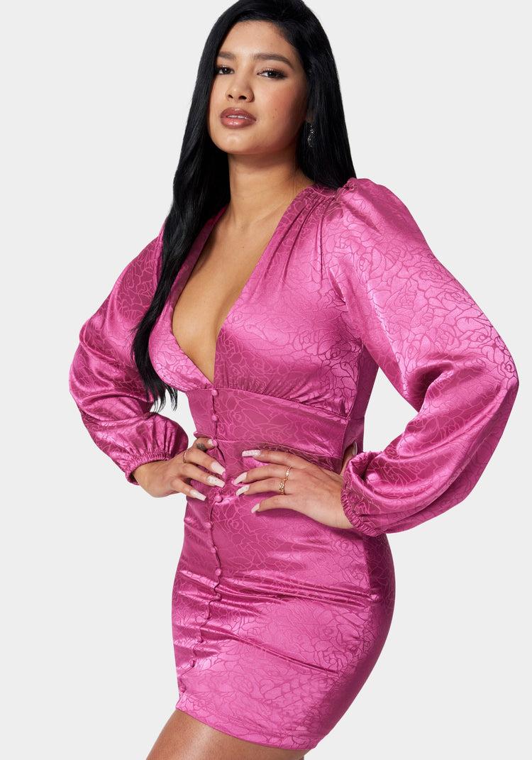 Bebe Satin Button Up Jacquard Mini Dress