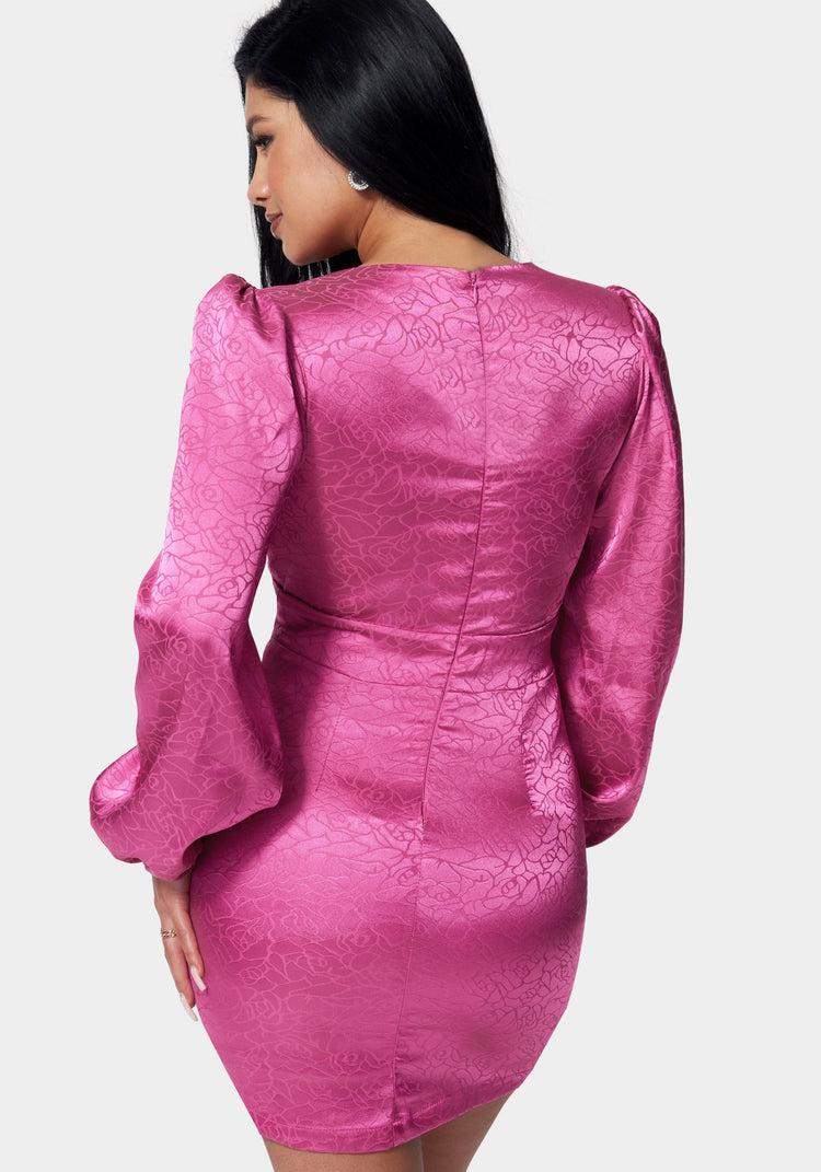 Bebe Satin Button Up Jacquard Mini Dress