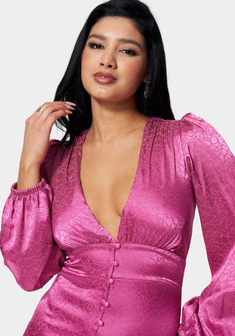 Bebe Satin Button Up Jacquard Mini Dress