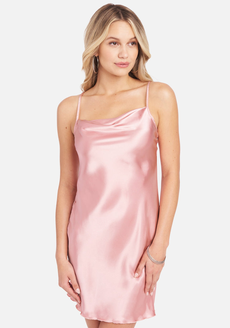 Bebe Satin Cowl Neck Slip Mini Dress