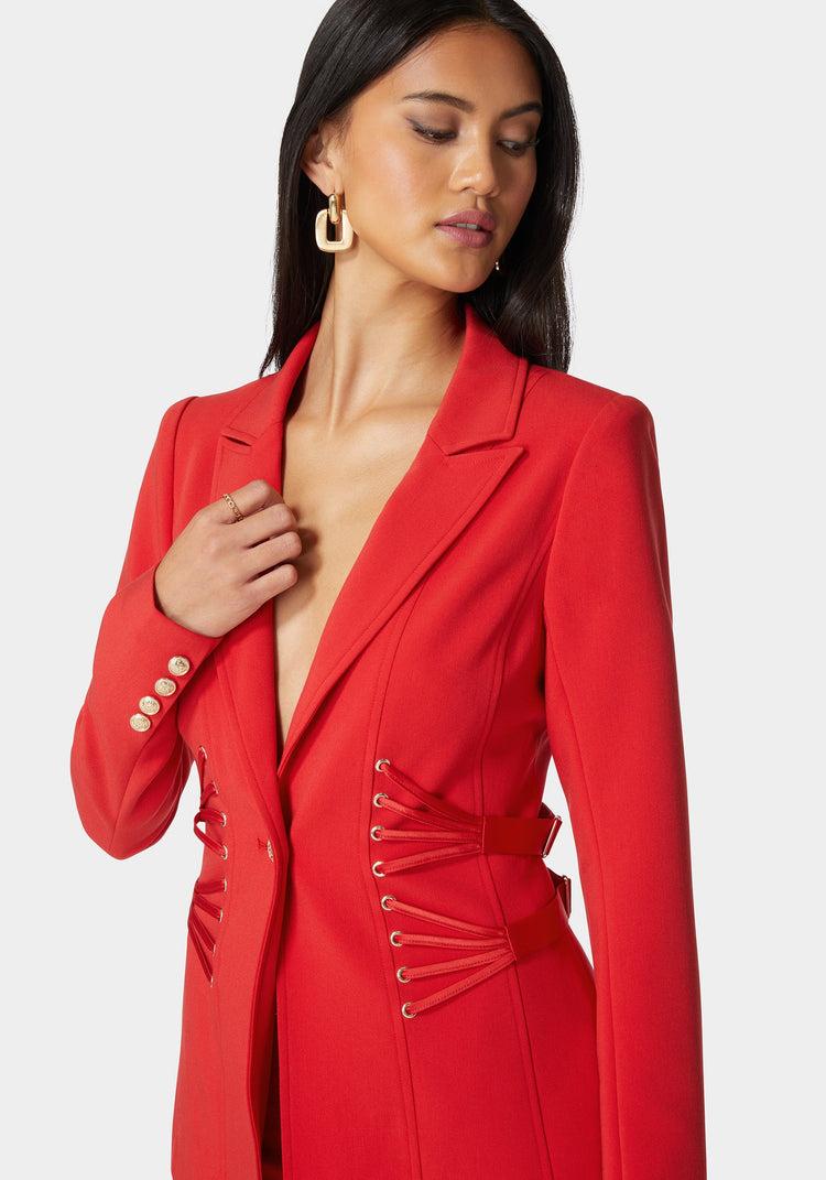 Bebe Satin Detail Tailored Woven Twill Blazer