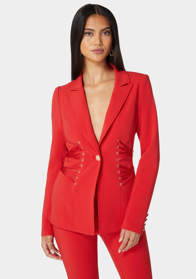 bebe Satin Detail Tailored Woven Twill Blazer