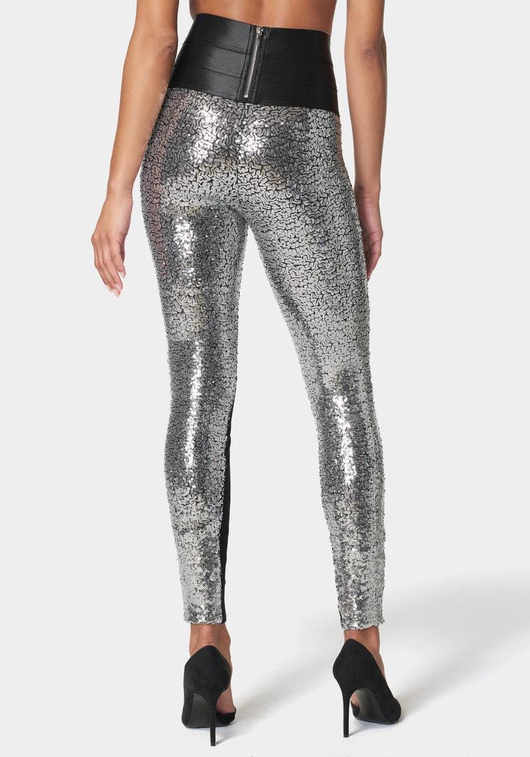 Bebe Satin Elastic Waistband Sequin Legging