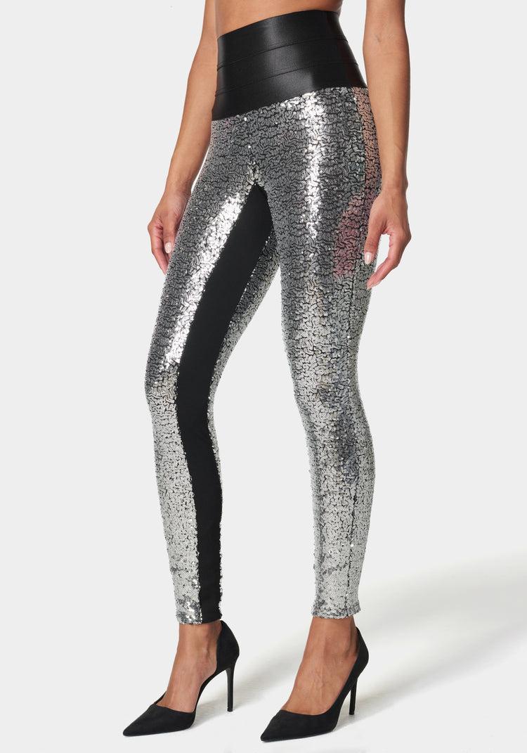 bebe Satin Elastic Waistband Sequin Legging
