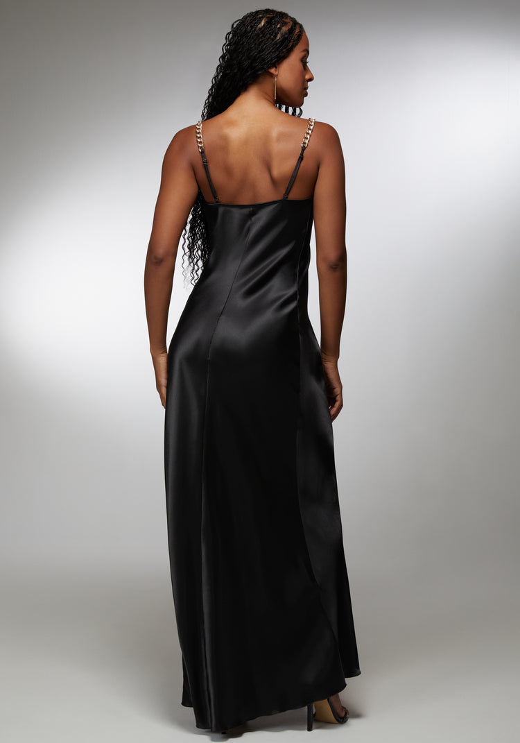 Bebe Satin Maxi With Gold Chain Straps