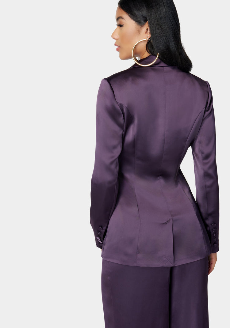 Bebe Satin One Button Tailored Jacket