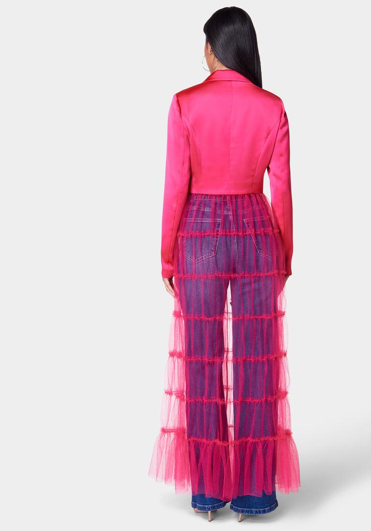 Bebe Satin Tailored Jacket With Tulle Hem