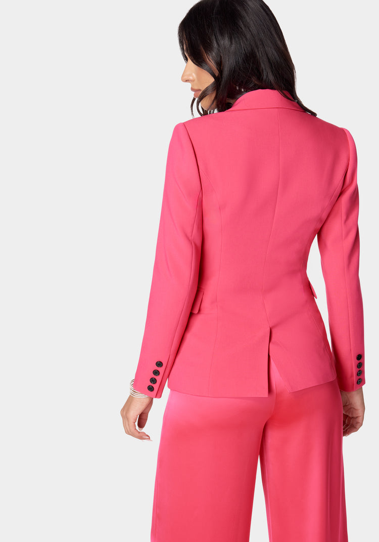 Bebe Satin Zipper Godet Tailored Jacket