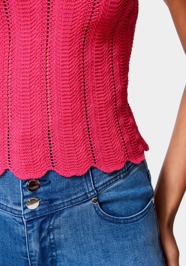 Bebe Scallop Hem Pointelle Sweater Halter Top