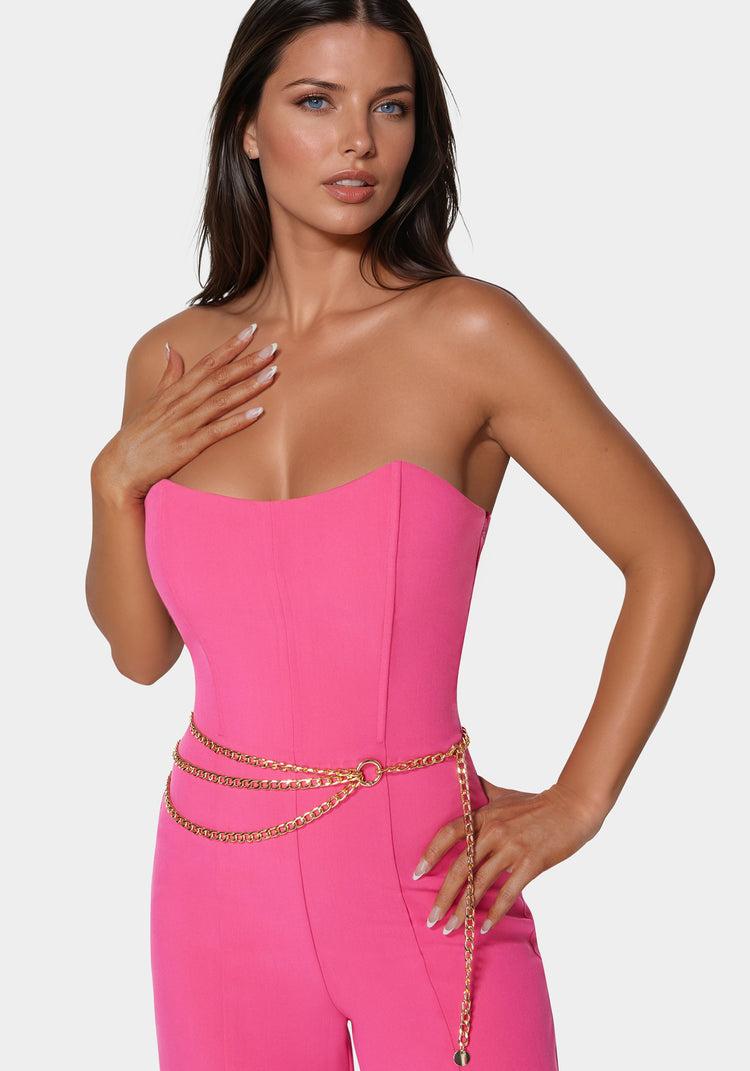 Bebe Scoop Neck Belted Palazzo Leg Jumpsuit