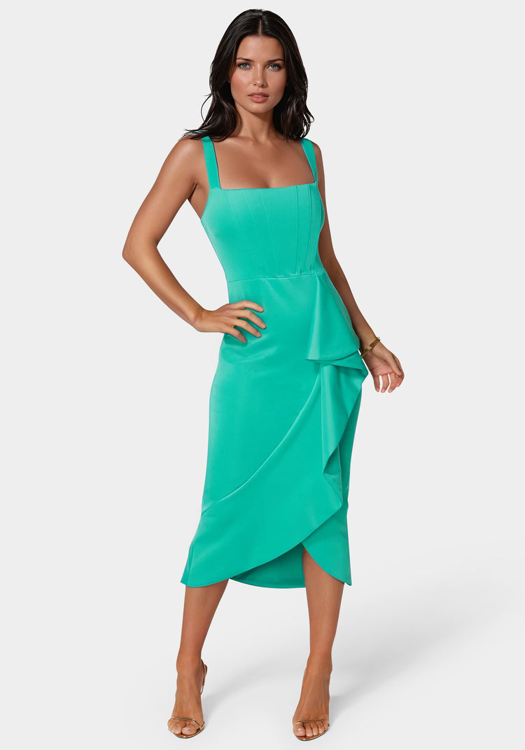 bebe Scuba Bustier Ruffle Wrap Dress