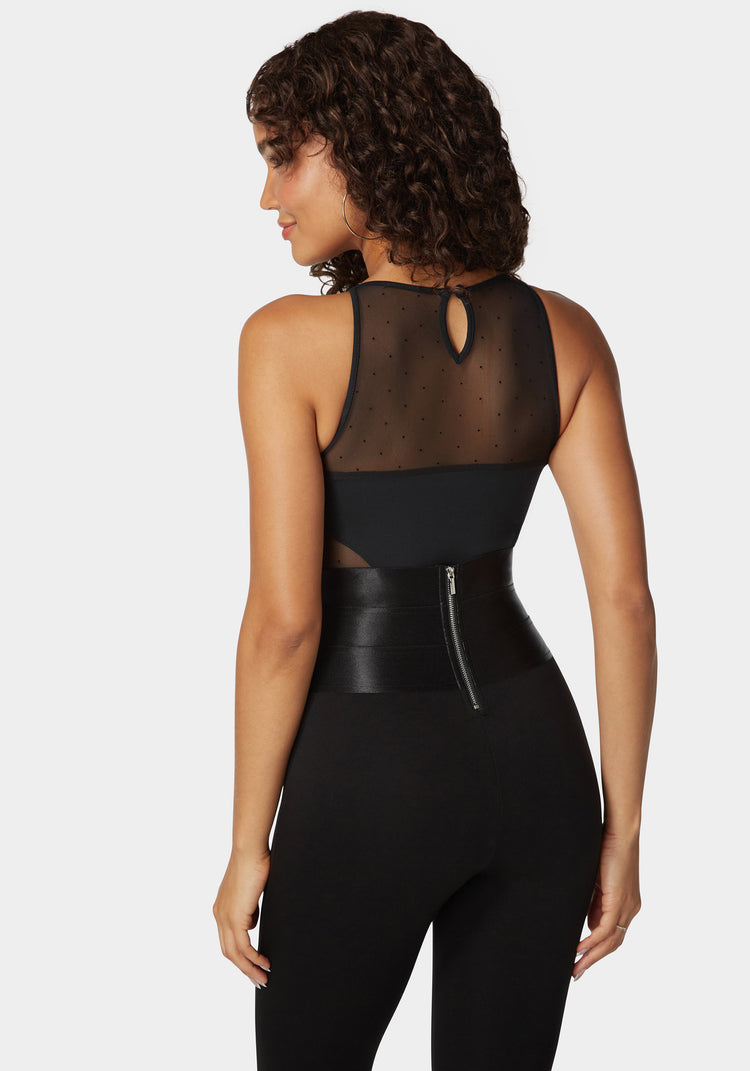 Bebe Second Skin Combo Swiss Dot Vneck Bodysuit