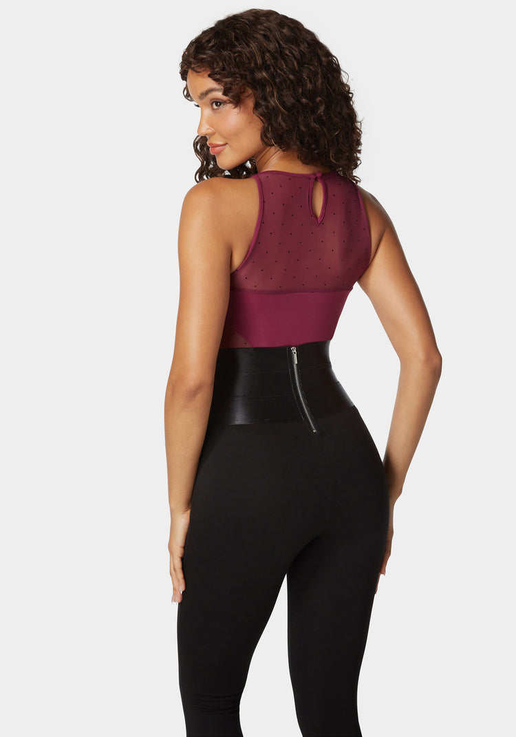 Bebe Second Skin Combo Swiss Dot Vneck Bodysuit