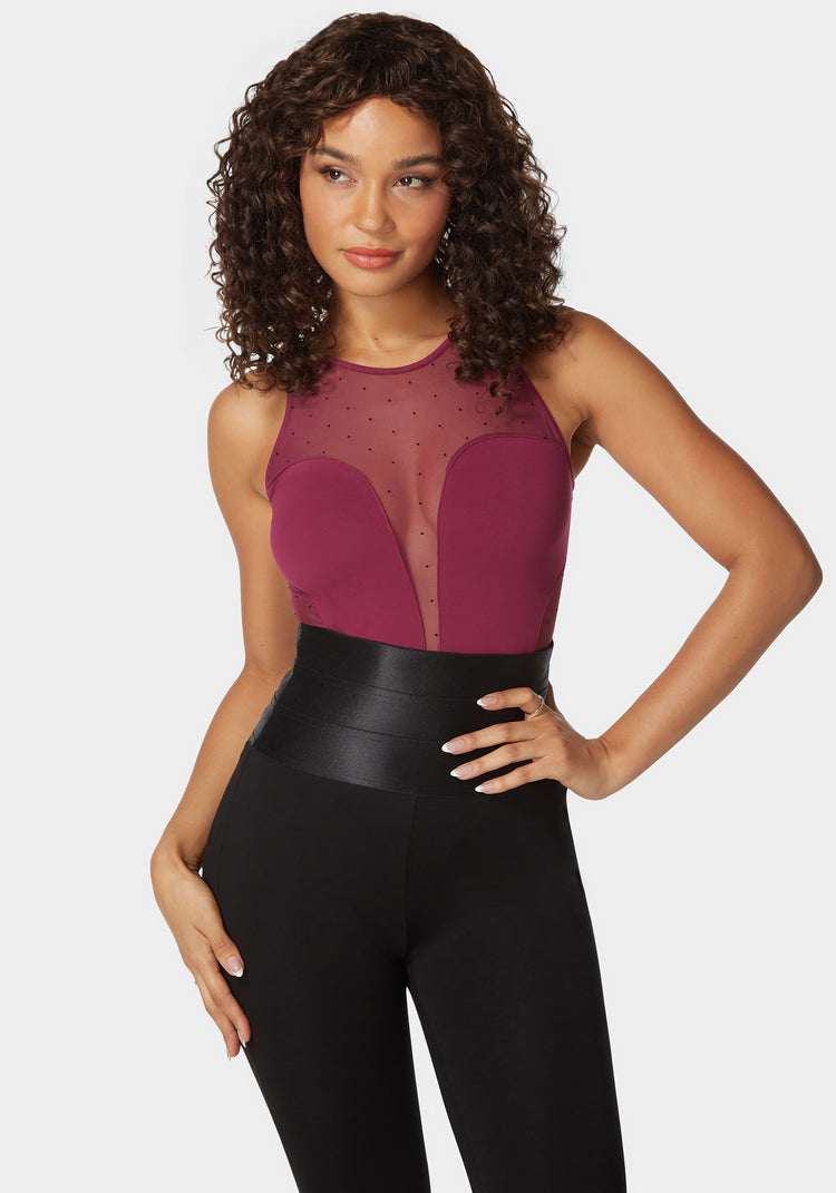 bebe Second Skin Combo Swiss Dot Vneck Bodysuit